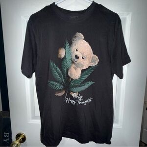 Black T-Shirt with Teddy Bear and‎ Leaf Design men’s medium